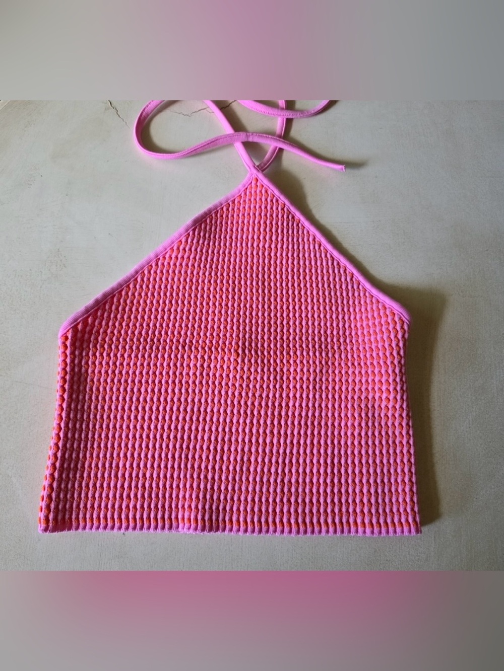 Zara Pink and Orange Textured Halter Top